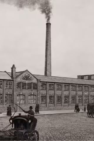 Historic photograph of Paragon Works in Canning Town, London, circa 1886.