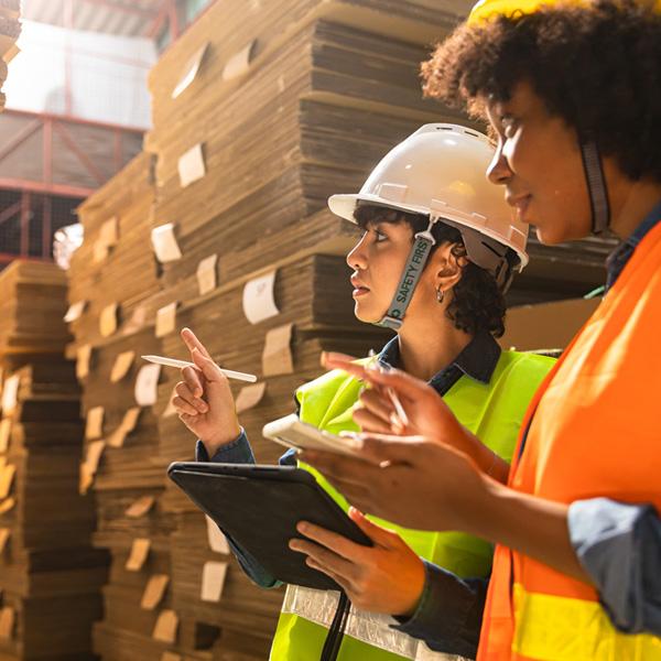 People working in packaging center