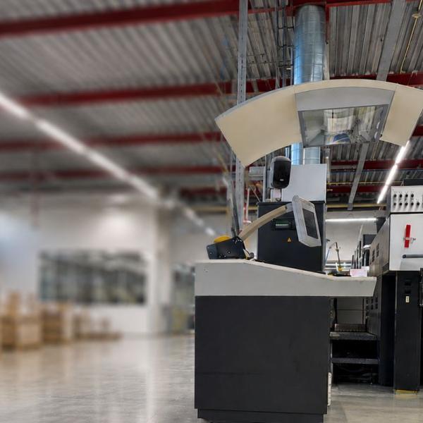 A packaging machine in a manufacturing factory, Leeuwarden, Netherlands