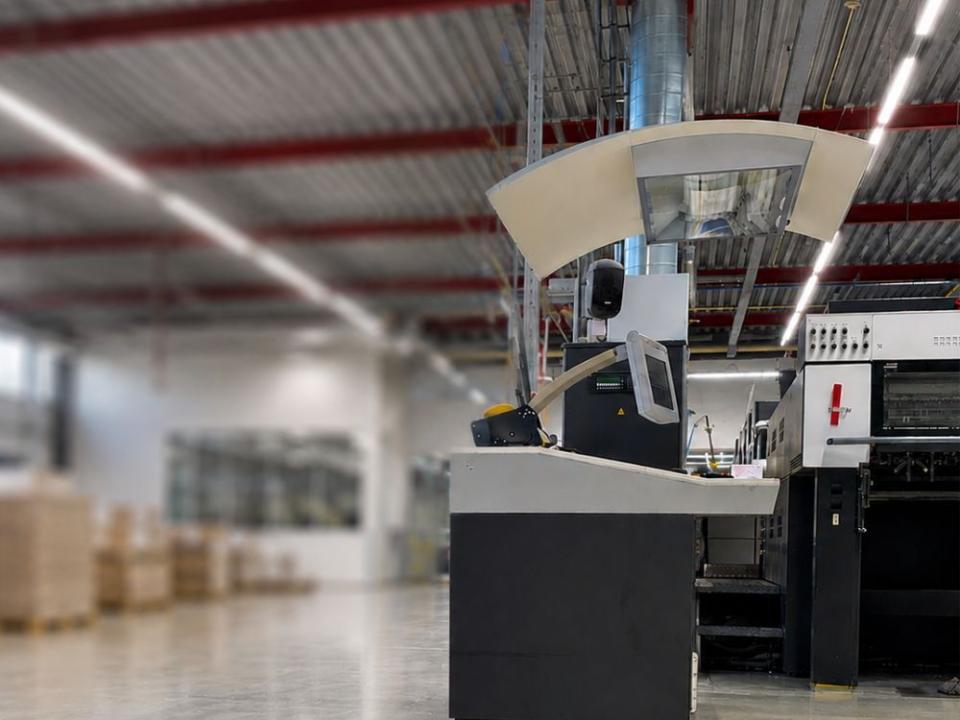 A packaging machine in a manufacturing factory, Leeuwarden, Netherlands